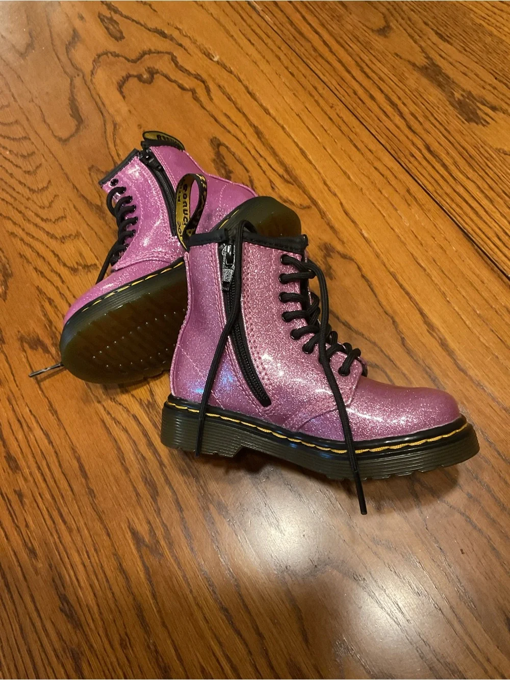 Dr. Martens Kids Pinkish Purple Glitter Lace-Up Boot